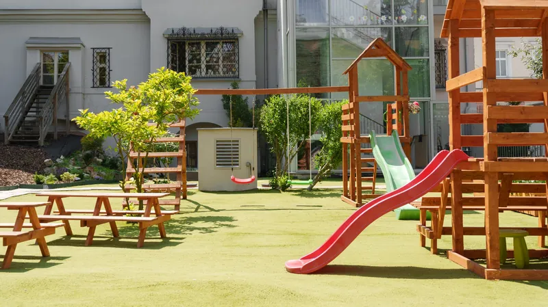 The climbing frame and playground in the school garden
